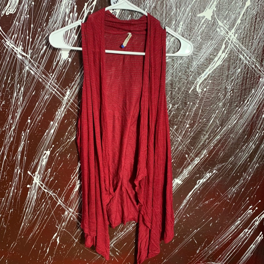 Tresics Womens Red Striped Open Front Draped Waterfall Vest Cardigan TRTA-J9333